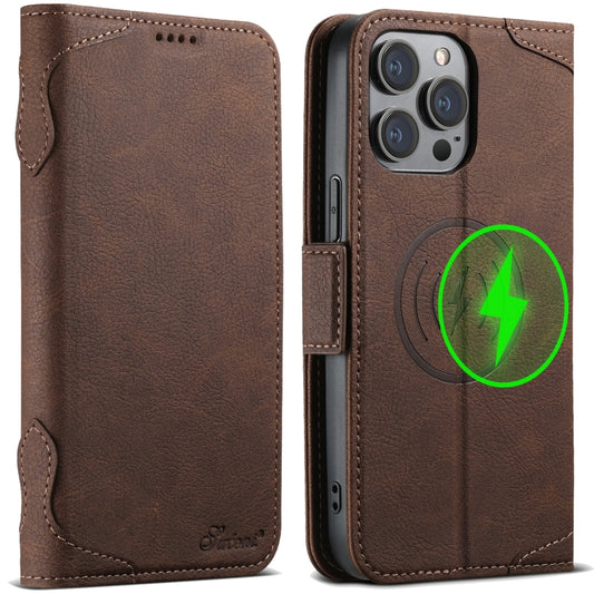 For iPhone 14 Pro SUTENI J07 Multifunctional Horizontal Flip Magsafe Leather Phone Case(Brown) - iPhone 14 Pro Cases by Suteni | Online Shopping UK | buy2fix