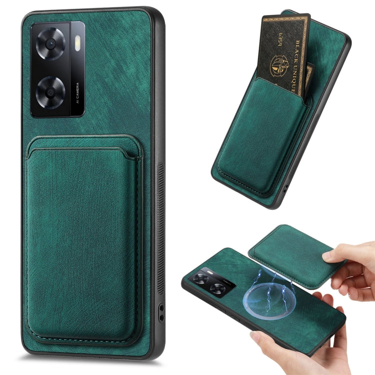 For OPPO A57 4G Retro Leather Card Bag Magnetic Phone Case(Green) - OPPO Cases by buy2fix | Online Shopping UK | buy2fix