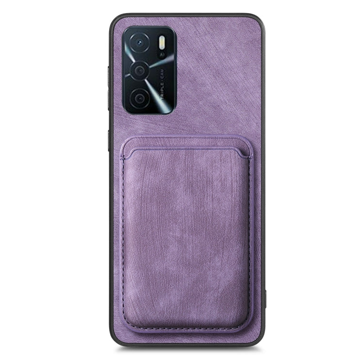 For OPPO A57 5G Retro Leather Card Bag Magnetic Phone Case(Purple) - OPPO Cases by buy2fix | Online Shopping UK | buy2fix