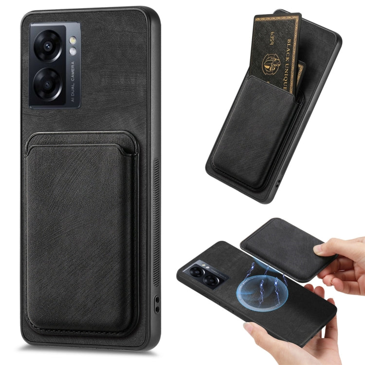 For OPPO A57 5G Retro Leather Card Bag Magnetic Phone Case(Black) - OPPO Cases by buy2fix | Online Shopping UK | buy2fix