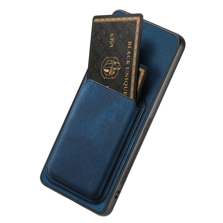 For OPPO Reno7 4G Retro Leather Card Bag Magnetic Phone Case(Blue) - OPPO Cases by buy2fix | Online Shopping UK | buy2fix