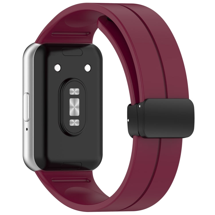 For Samsung Galaxy Fit 3 SM-R390 Magnetic Folding Buckle Silicone Watch Band(Wine Red) - Watch Bands by buy2fix | Online Shopping UK | buy2fix