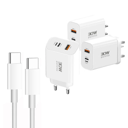 PD30W USB-C / Type-C + 8 Pin + USB Charger with Double Headed Type-C Data Cable(EU Plug) - USB Charger by buy2fix | Online Shopping UK | buy2fix