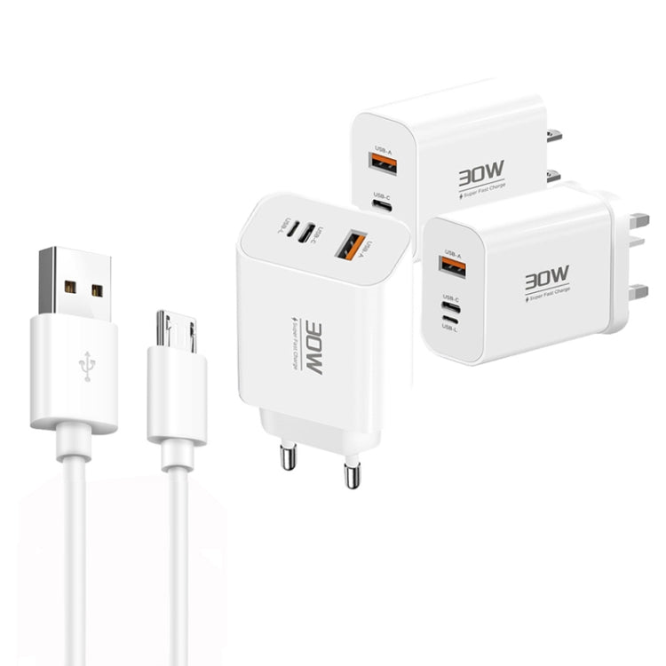 PD30W USB-C / Type-C + 8 Pin + USB Charger with USB to Micro USB Data Cable(UK Plug) - USB Charger by buy2fix | Online Shopping UK | buy2fix