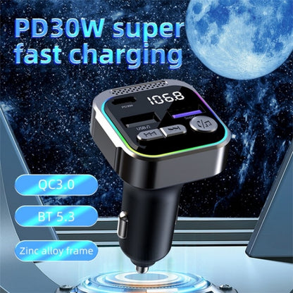 C54 PD 30W Dual USB Car Charger Alloy Car Bluetooth Adapter FM Transmitter MP3 Player - Car Charger by buy2fix | Online Shopping UK | buy2fix