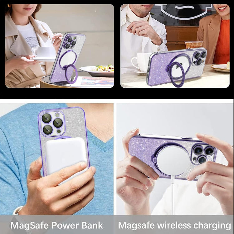 For iPhone 14 Pro Max Rotation MagSafe Holder Gradient Glitter TPU Phone Case(Night Purple) - iPhone 14 Pro Max Cases by buy2fix | Online Shopping UK | buy2fix