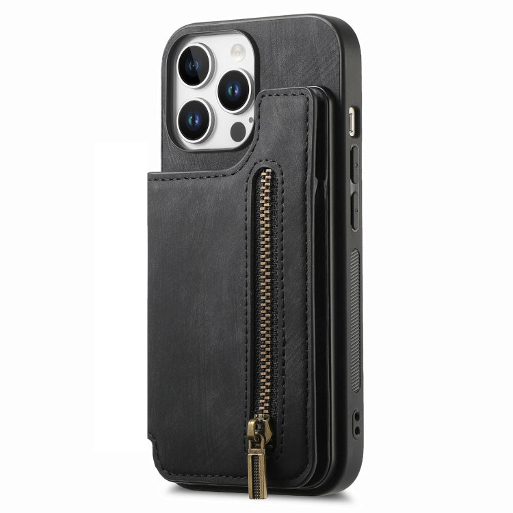 For iPhone 16 Pro Max Retro Leather Zipper Wallet Back Phone Case(Black) - More iPhone Cases by buy2fix | Online Shopping UK | buy2fix