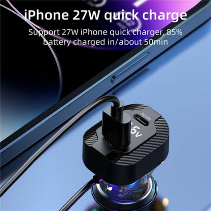 YQ7 Voltage Display PD 30W Fast Charging 2 x Type-C + 3 x USB Car Charger with 1.5m Extension Cable - Car Charger by buy2fix | Online Shopping UK | buy2fix
