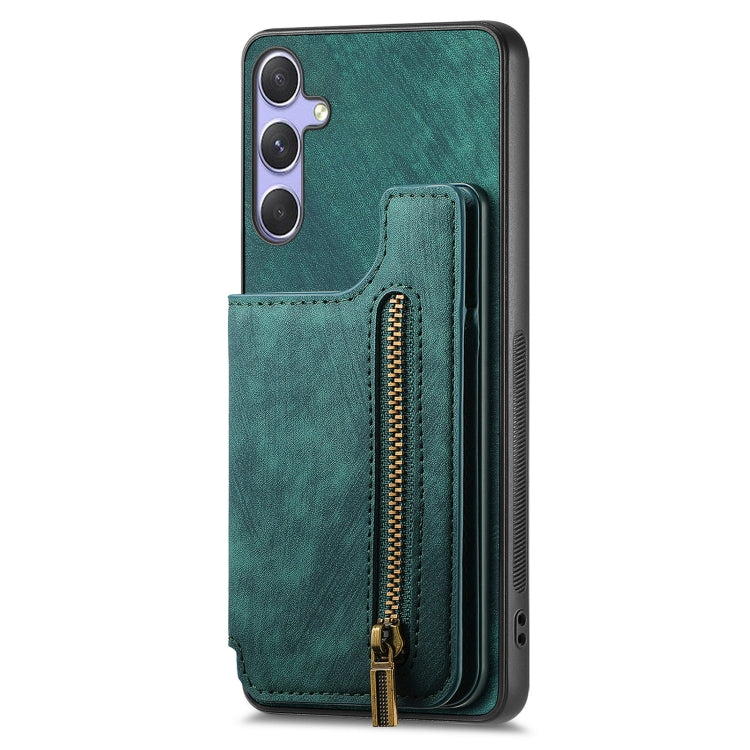 For Samsung Galaxy S25+ 5G Retro Leather Zipper Wallet Back Phone Case(Green) - Galaxy S25+ 5G Cases by buy2fix | Online Shopping UK | buy2fix