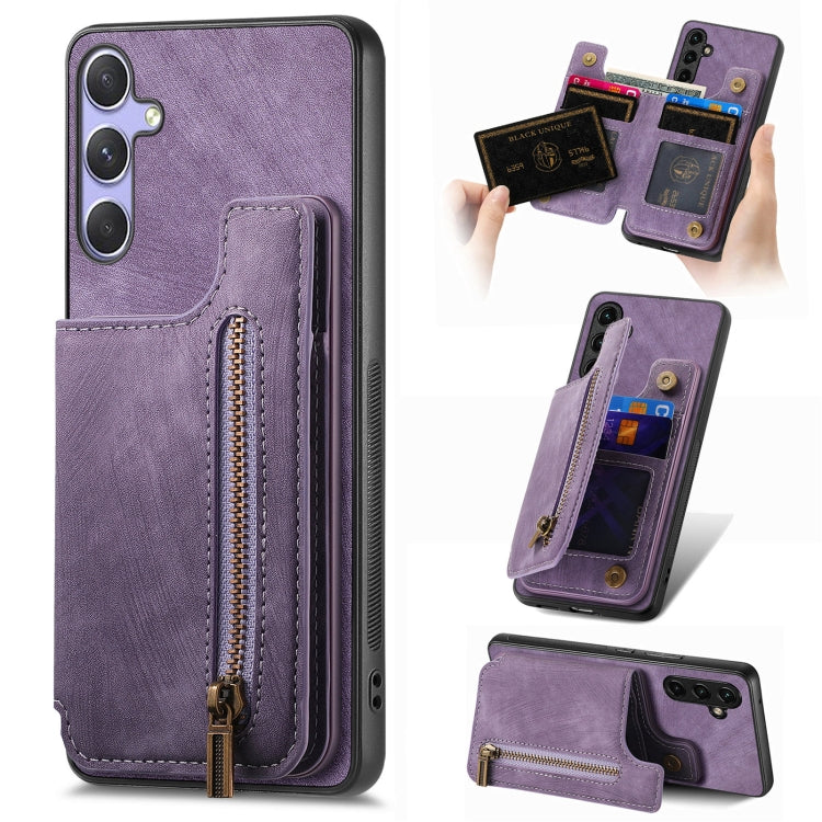 For Samsung Galaxy S25 Ultra 5G Retro Leather Zipper Wallet Back Phone Case(Purple) - Galaxy S25 Ultra 5G Cases by buy2fix | Online Shopping UK | buy2fix