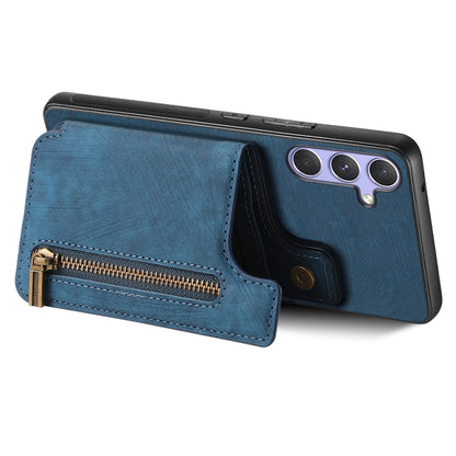 For Samsung Galaxy S25 Ultra 5G Retro Leather Zipper Wallet Back Phone Case(Blue) - Galaxy S25 Ultra 5G Cases by buy2fix | Online Shopping UK | buy2fix