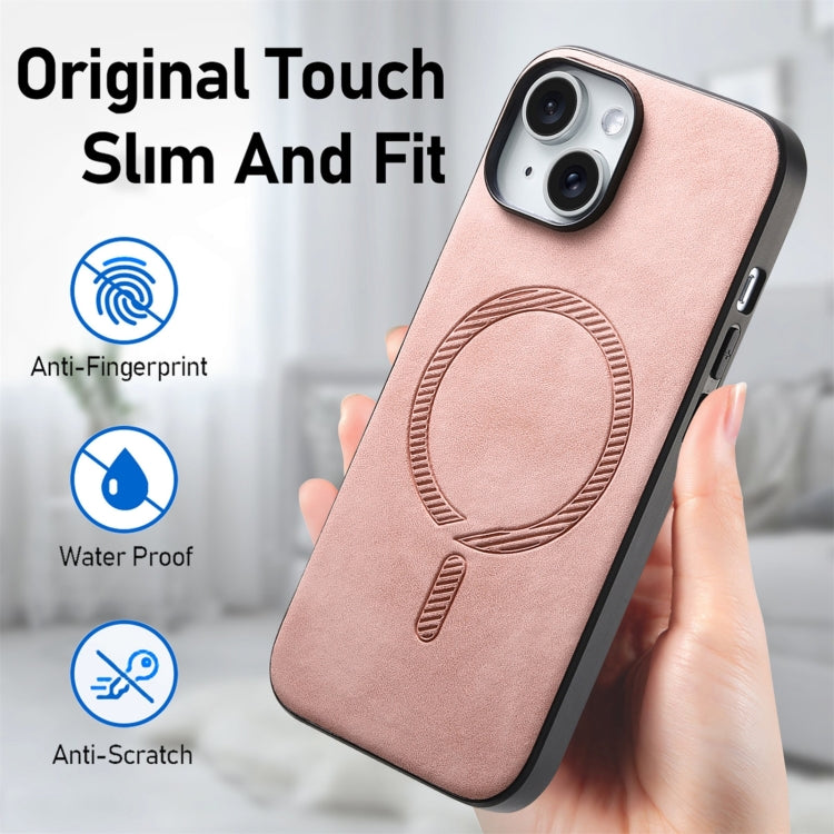 For iPhone 16 Pro Solid Color Retro Magsafe PU Back Cover Phone Case(Pink) - More iPhone Cases by buy2fix | Online Shopping UK | buy2fix