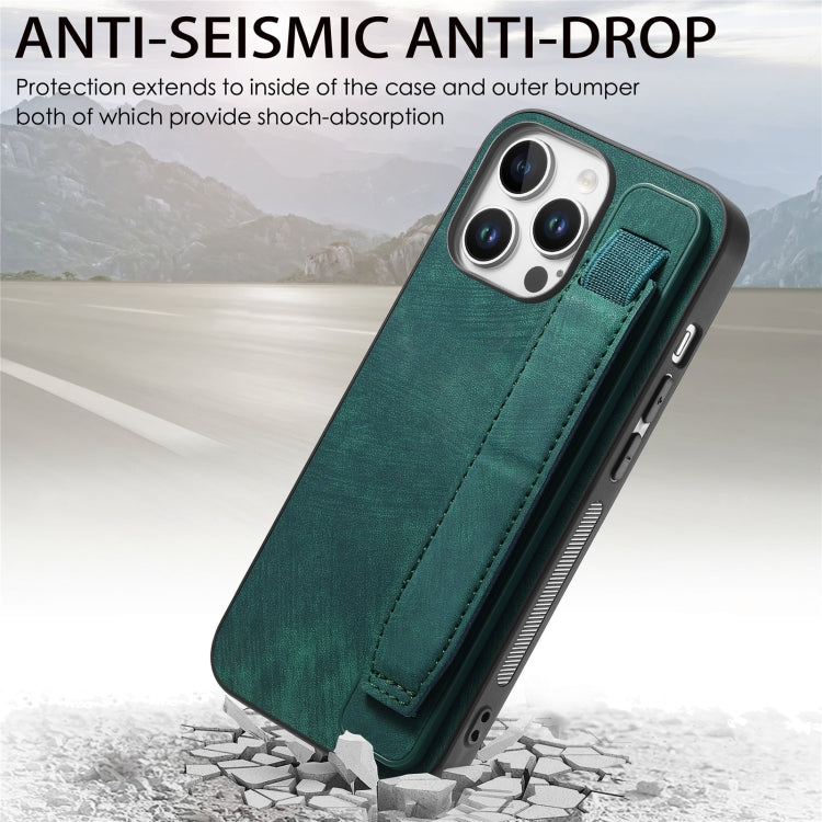 For iPhone 16 Pro Max Retro Wristband Holder Leather Back Phone Case(Green) - iPhone 16 Pro Max Cases by buy2fix | Online Shopping UK | buy2fix