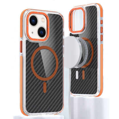 For iPhone 13 Magsafe Dual-Color Carbon Fiber Phone Case(Orange) - iPhone 13 Cases by buy2fix | Online Shopping UK | buy2fix