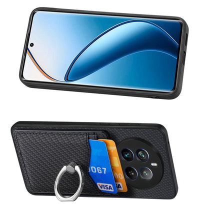 For Realme 12 Pro+ Carbon fiber Card Wallet Ring Phone Case(Black) - Realme Cases by buy2fix | Online Shopping UK | buy2fix