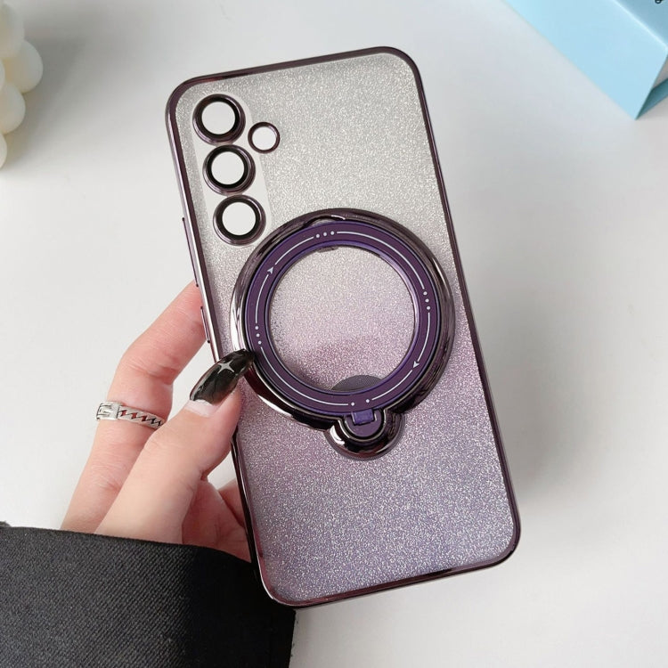 For Samsung Galaxy S23 FE 5G Rotation MagSafe Holder Gradient Glitter TPU Phone Case(Night Purple) - Galaxy S23 FE 5G Cases by buy2fix | Online Shopping UK | buy2fix
