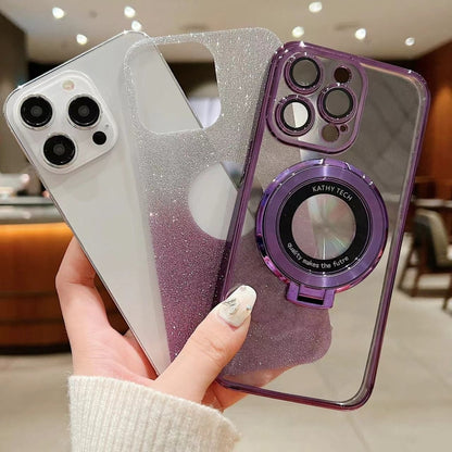For iPhone 14 Electroplated Holder Gradient Glitter Magsafe Phone Case(Purple) - iPhone 14 Cases by buy2fix | Online Shopping UK | buy2fix