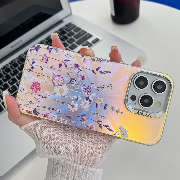 For iPhone 16 Pro Electroplating Laser Flower Texture TPU Phone Case(Peony AH11) - iPhone 16 Pro Cases by buy2fix | Online Shopping UK | buy2fix