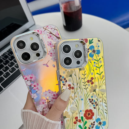 For iPhone 16 Electroplating Laser Flower Texture TPU Phone Case(Myosotis AH2) - iPhone 16 Cases by buy2fix | Online Shopping UK | buy2fix