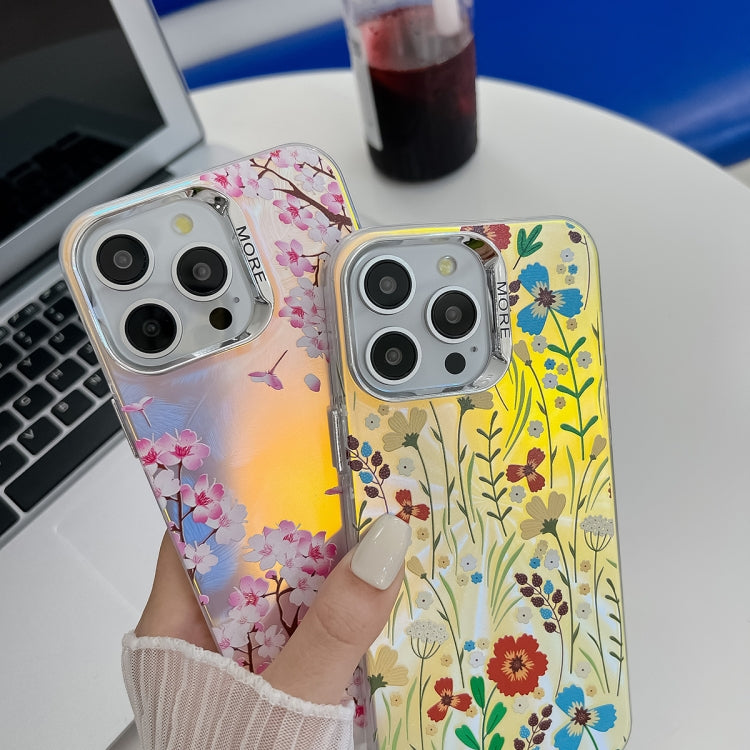 For iPhone 16 Pro Electroplating Laser Flower Texture TPU Phone Case(Morning Glory AH16) - iPhone 16 Pro Cases by buy2fix | Online Shopping UK | buy2fix