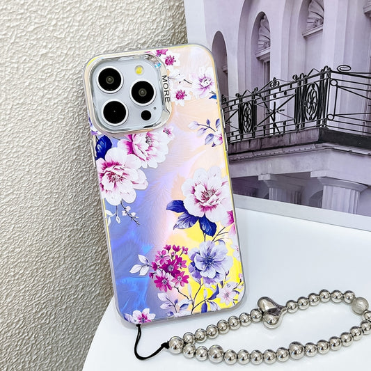 For iPhone 16 Pro Max Electroplating Laser Flower Phone Case with Wrist Strap(Peony AH11) - iPhone 16 Pro Max Cases by buy2fix | Online Shopping UK | buy2fix