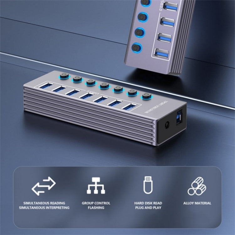 U307 Aluminum Alloy 7-Ports Splitter 5Gbps High Speed USB 3.0 Hub with Independent Switch - USB 3.0 HUB by buy2fix | Online Shopping UK | buy2fix