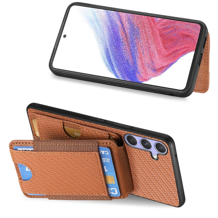 For Samsung Galaxy S25 5G Carbon Fiber Vertical Flip Wallet Stand Phone Case(Brown) - Galaxy S25 5G Cases by buy2fix | Online Shopping UK | buy2fix