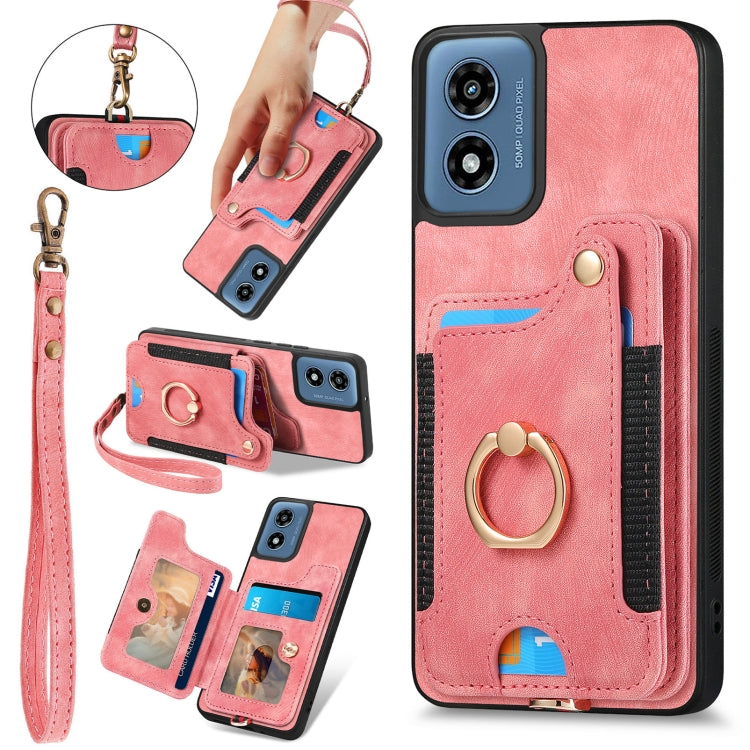 For Motorola G Play 2024 Retro Skin-feel Ring Multi-card RFID Wallet Phone Case(Pink) - Motorola Cases by buy2fix | Online Shopping UK | buy2fix