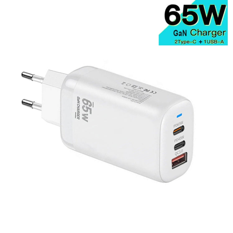 TE-65W GaN PD65W Dual USB-C+USB-A Laptop / Tablet Adapter，EU Plug(White) - USB Charger by buy2fix | Online Shopping UK | buy2fix