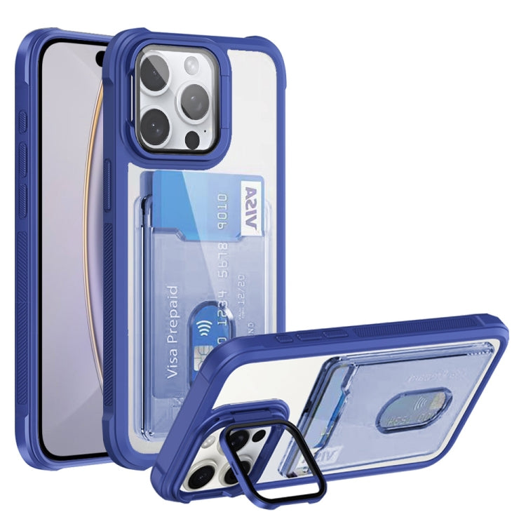 For iPhone 16 Pro Max Card Bag Holder Acrylic Hybrid TPU Phone Case(Blue) - iPhone 16 Pro Max Cases by buy2fix | Online Shopping UK | buy2fix