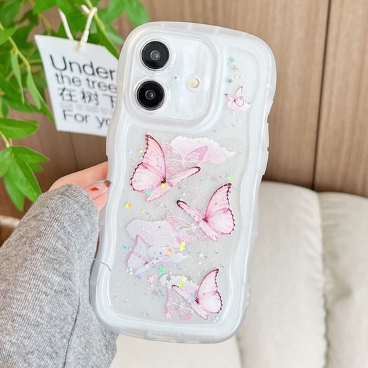 For iPhone 16 Plus Wave Edge Butterfly TPU Hybrid PC Phone Case(White) - iPhone 16 Plus Cases by buy2fix | Online Shopping UK | buy2fix