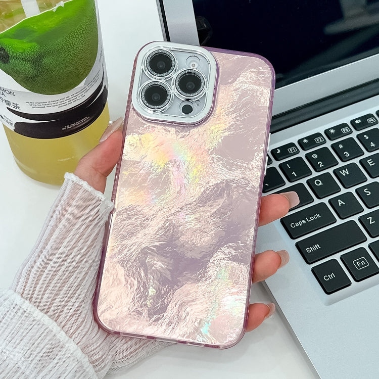 For iPhone 16 Pro Plating Glitter Texture TPU Phone Case with Lens Film(Pink Tinfoil Texture) - iPhone 16 Pro Cases by buy2fix | Online Shopping UK | buy2fix