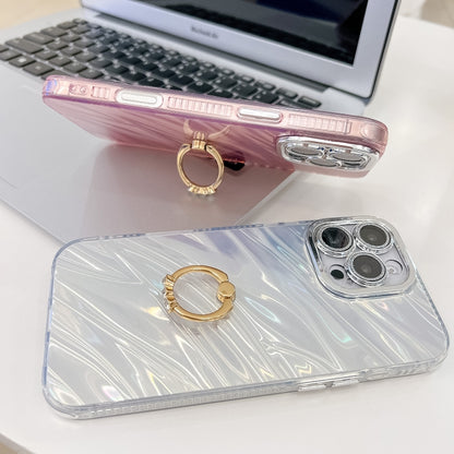 For iPhone 16 Plating Glitter Texture Ring Holder TPU Phone Case with Lens Film(Purple Water Ripples) - iPhone 16 Cases by buy2fix | Online Shopping UK | buy2fix