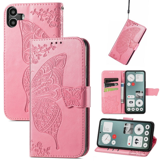 For Nothing CMF Phone 1 Butterfly Love Flower Embossed Leather Phone Case(Pink) - More Brand by buy2fix | Online Shopping UK | buy2fix