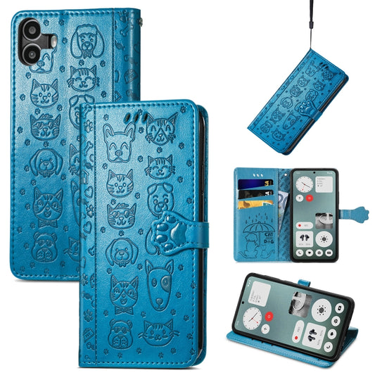 For Nothing CMF Phone 1 Cat and Dog Embossed Leather Phone Case(Blue) - More Brand by buy2fix | Online Shopping UK | buy2fix