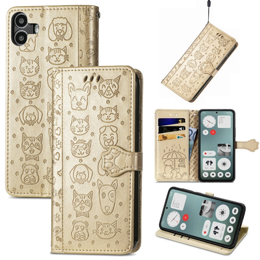 For Nothing CMF Phone 1 Cat and Dog Embossed Leather Phone Case(Gold) - More Brand by buy2fix | Online Shopping UK | buy2fix