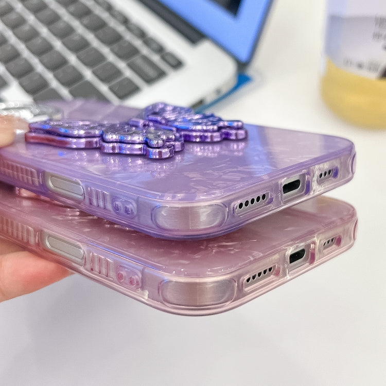 For iPhone 16 Pro Max Plating Glitter Texture Butterfly Holder TPU Phone Case with Lens Film(Purple Shell Pattern) - iPhone 16 Pro Max Cases by buy2fix | Online Shopping UK | buy2fix