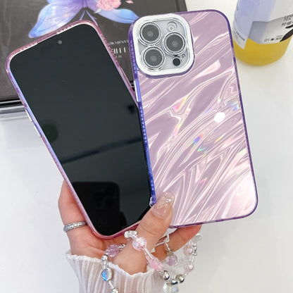 For iPhone 16 Plus Plating Glitter Texture Chain Wristband TPU Phone Case with Lens Film(White Shell Pattern) - iPhone 16 Plus Cases by buy2fix | Online Shopping UK | buy2fix