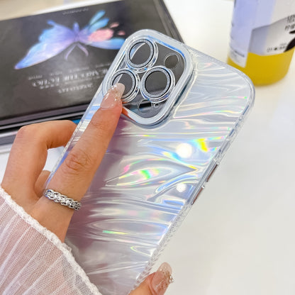 For iPhone 16 Pro Plating Glitter Texture Chain Wristband TPU Phone Case with Lens Film(White Water Ripples) - iPhone 16 Pro Cases by buy2fix | Online Shopping UK | buy2fix