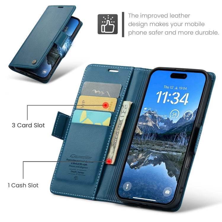 For iPhone 16 Plus CaseMe 023 Butterfly Buckle Litchi Texture RFID Anti-theft Leather Phone Case(Blue) - iPhone 16 Plus Cases by CaseMe | Online Shopping UK | buy2fix