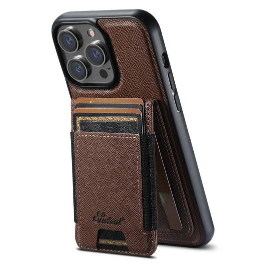 For iPhone 16 Pro Max Suteni H17 Cross Grain Leather MagSafe Detachable Wallet Phone Case(Brown) - iPhone 16 Pro Max Cases by Suteni | Online Shopping UK | buy2fix