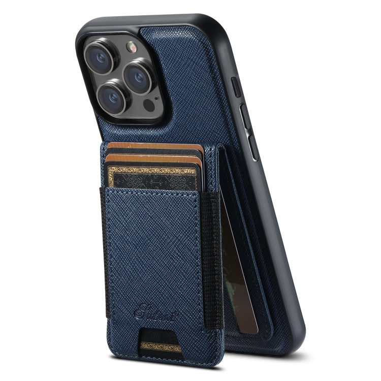 For iPhone 14 Pro Suteni H17 Cross Grain Leather MagSafe Detachable Wallet Phone Case(Blue) - iPhone 14 Pro Cases by Suteni | Online Shopping UK | buy2fix