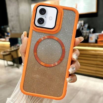 For iPhone 16 CD-grain Gradient Glitter Magsafe Acrylic Hybrid TPU Phone Case(Orange) - iPhone 16 Cases by buy2fix | Online Shopping UK | buy2fix