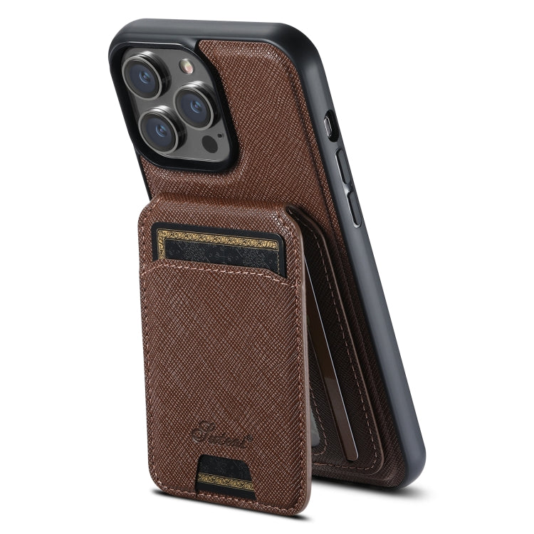 For iPhone 14 Pro Max Suteni H18 Cross Grain MagSafe Wallet Leather Phone Case(Brown) - iPhone 14 Pro Max Cases by Suteni | Online Shopping UK | buy2fix