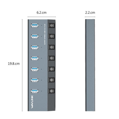 WAVLINK UH3076 5Gbps 7-port USB 3.0 Hub with Independent Switch and LED Indicator(US Plug) - USB 3.0 HUB by WAVLINK | Online Shopping UK | buy2fix