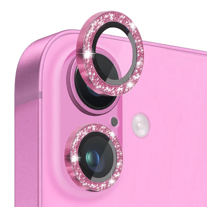 For iPhone 16 / 16 Plus NORTHJO Glitter Camera Lens Protector Tempered Glass Metal Ring Film(Rose) - iPhone 16 Tempered Glass by NORTHJO | Online Shopping UK | buy2fix