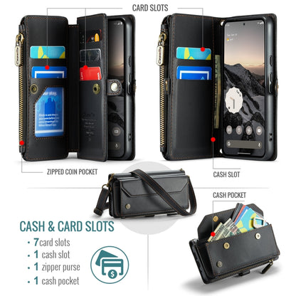 For Google Pixel 9 / 9 Pro CaseMe C36 Card Slots Zipper Wallet RFID Anti-theft Leather Phone Case(Black) - Google Cases by CaseMe | Online Shopping UK | buy2fix