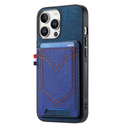 For iPhone 16 Pro Denim Texture Leather Skin Phone Case with Card Slot(Blue) - iPhone 16 Pro Cases by buy2fix | Online Shopping UK | buy2fix