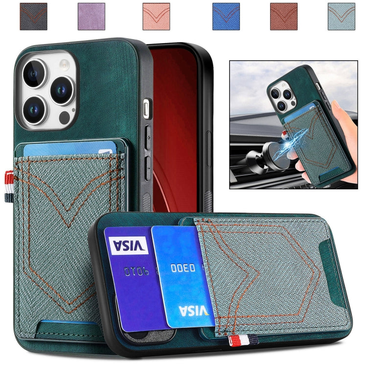 For iPhone 16 Pro Denim Texture Leather Skin Phone Case with Card Slot(Green) - iPhone 16 Pro Cases by buy2fix | Online Shopping UK | buy2fix