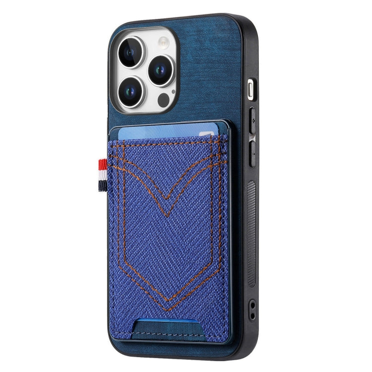 For iPhone 16 Pro Max Denim Texture Leather Skin Phone Case with Card Slot(Blue) - iPhone 16 Pro Max Cases by buy2fix | Online Shopping UK | buy2fix